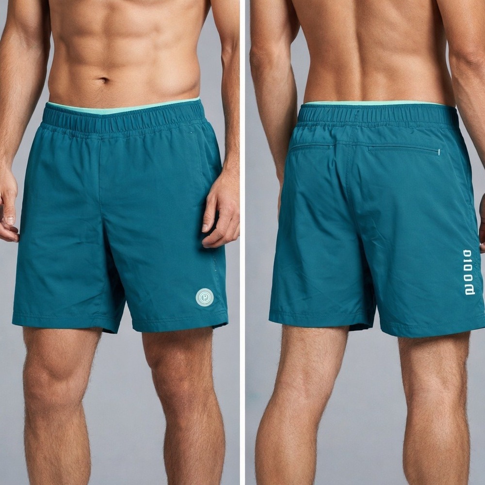 Podio Mens 2-in-1 Athletic‎ Training Shorts Teal Blue Mint Green Liner Medium